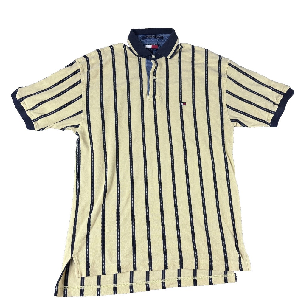 Tommy Hilfiger Polo Shirt Mens Medium Striped Short Sleeve Classic Preppy Rugby